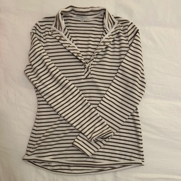 Fairway & Greene White and Tan Stripped Button Up Pullover - Picture 1 of 4